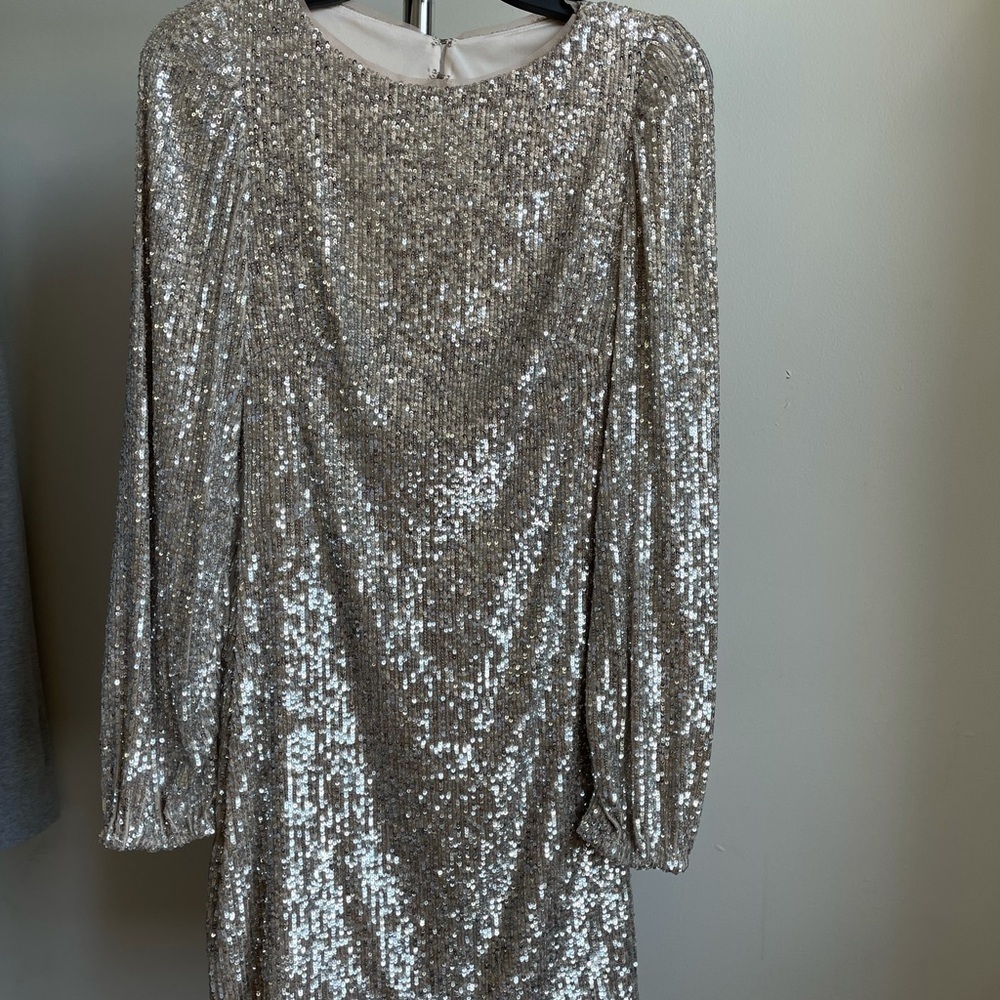 Aqua sequin long sleeve dress Sz. 4 - Picture 4 of 15
